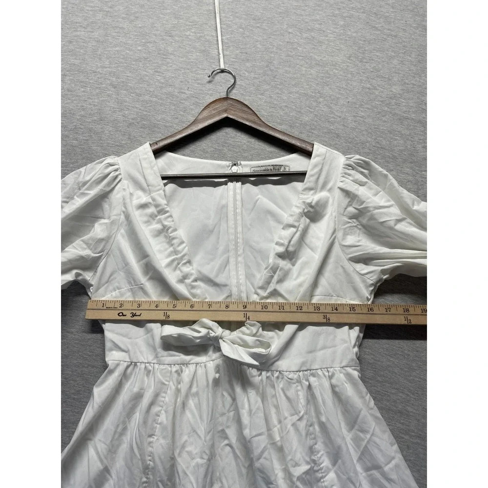 Abercrombie & Fitch Fit & Flare Dress Womens S White Puff Sleeve V Neck Back Zip